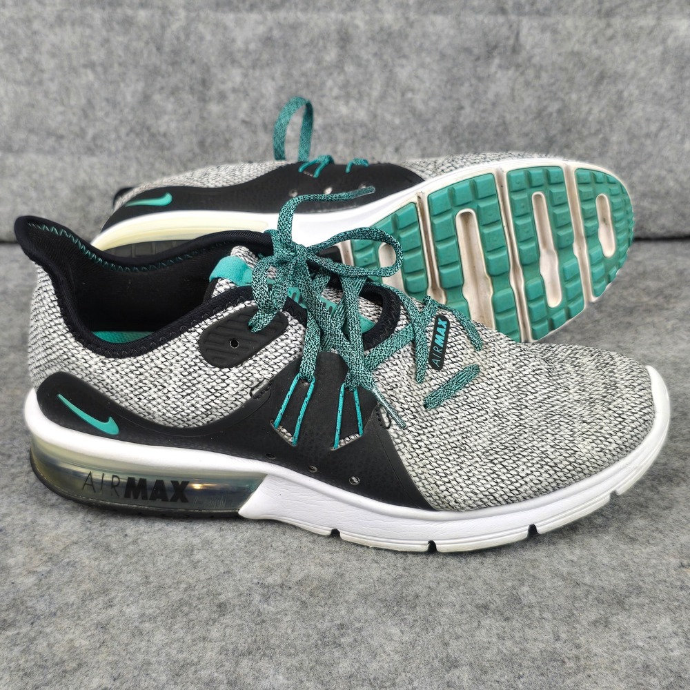 Nike Air Max Sequent 3 Women 8.5 White Black Teal Knit Running Shoes 908993-100